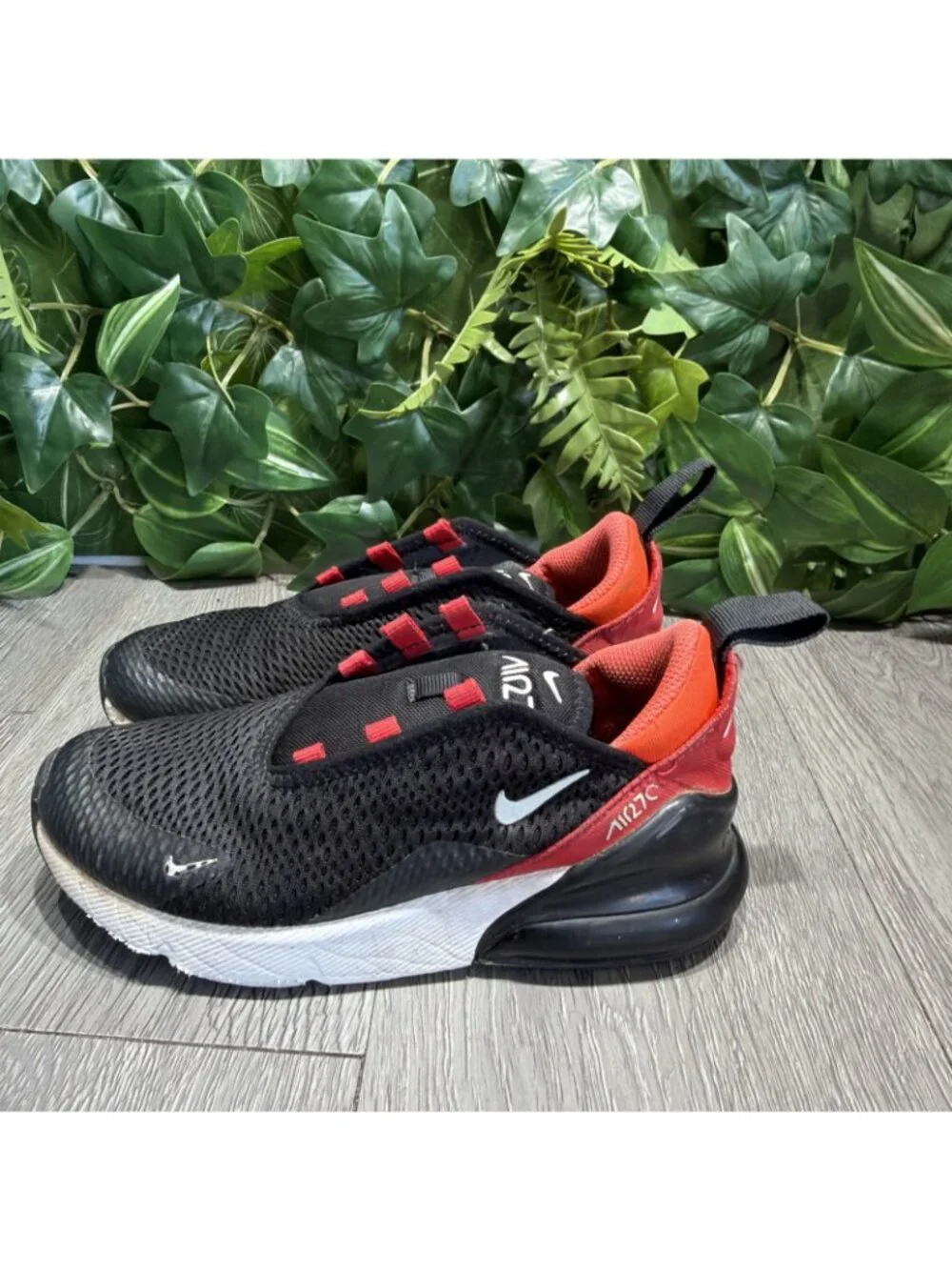 Nike Air Max 270 Kids Black White Mesh Sneakers US 12.5 C AO2372-407 Lace Up